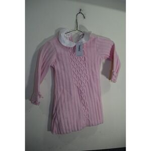 DESIGNER BeBeBo PINK GIRLS 3T Lined Cable Knit Cashmere SWEATER Dress Italy NEW